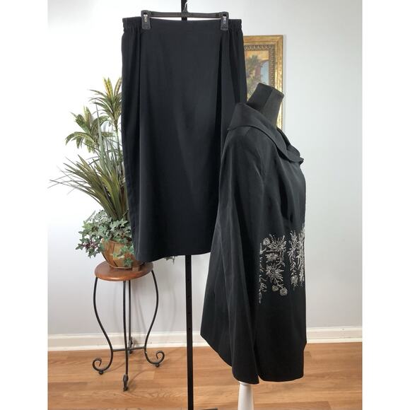 Ben Marc Women Black 2 Pc Skirt Jacket 16 Long Sleeve Formal Preppy Office Siren - Picture 2 of 12